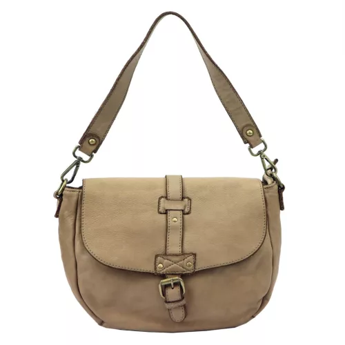 VS 005 taupe női bőr válltáska, oldaltáska 33 x 25 x 12 cm