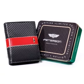   Peterson PTN 317 MOTO3 fekete-piros férfi valódi bőr pénztárca 10 x 12.5 x 2.5 cm