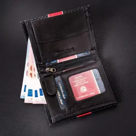   Peterson PTN 317 MOTO3 fekete-piros férfi valódi bőr pénztárca 10 x 12.5 x 2.5 cm