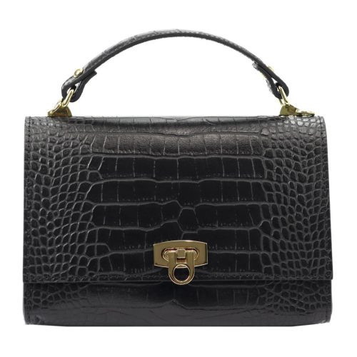 Luka 20-038 CROCO fekete női bőr kézitáska, válltáska 23 x 16 x 7.5 cm
