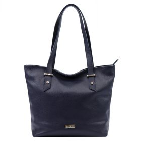   MiaMore 01-058 navy kék női bőr válltáska, shopper 40 x 30 x 12 cm