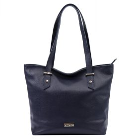  MiaMore 01-058 navy kék női bőr válltáska, shopper 40 x 30 x 12 cm