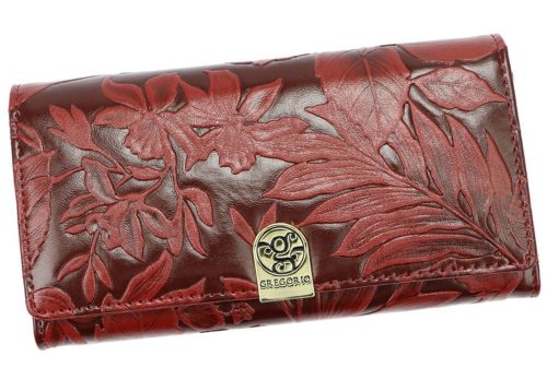 Gregorio HL-102 nagyméretű, mintás bordó női pénztárca 18,5 × 10 cm