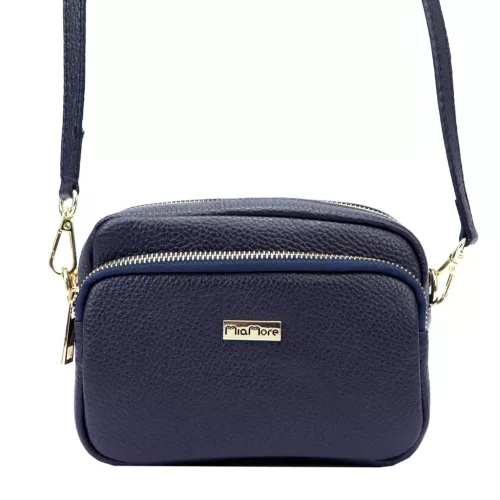 MiaMore 01-062 GOLD navy női bőr válltáska, oldaltáska 18.5 x 13.5 x 7.5 cm