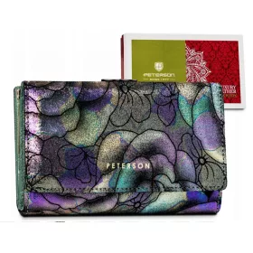   Peterson PTN 42108-MD zöld-szürke virág mintás bőr pénztárca 14,5 x 9 cm