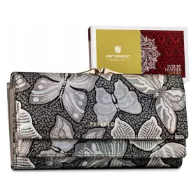   Peterson PTN 421028-ONBF szürke pillangó mintás női bőr pénztárca 18,5 x 9,5 cm