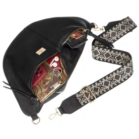   Peterson PTN NER-ALE-2 fekete női rostbőr oldaltáska, crossbody táska 40 x 20 x 13 cm