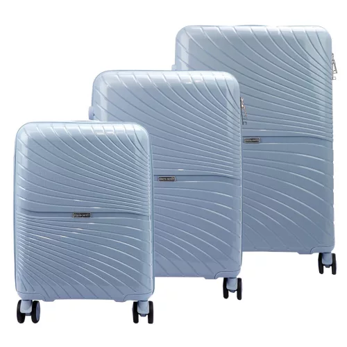 Pierre Cardin világoskék polipropilén 3 részes bőrönd szett, 55/67/77 cm