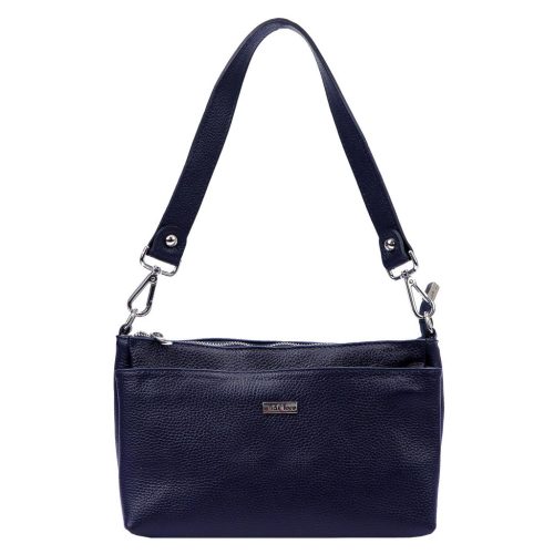 MiaMore 01-016 sötétkék női bőr válltáska 28 x 17 cm