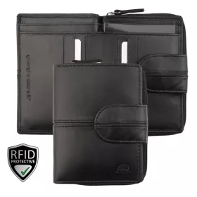   Giorgio Carelli női fekete bőr átfogópántos pénztárca RFID védelemmel, 12×9cm