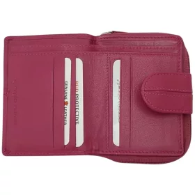   Giorgio Carelli női magenta bőr átfogópántos pénztárca RFID védelemmel, 12 x 9 cm