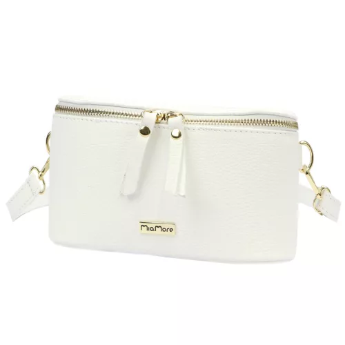 MiaMore 01-001 GOLD fehér női bőr oldaltáska, crossbody 22 x 13 x 7 cm