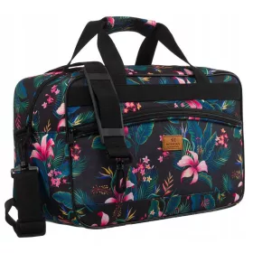   Rovicky R-TL15608 fekete-magenta virágmintás Wizz Air, Ryanair kabintáska, utazótáska 40 x 25 x 20 cm