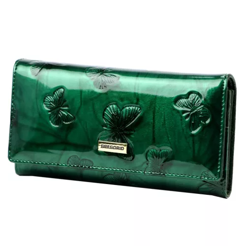 Gregorio BTS-100 zöld pillangó mintás női bőr pénztárca 18.5 x 9.5 x 3.5 cm