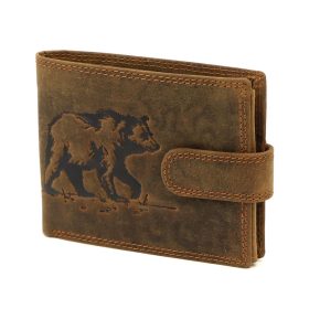   Nordee L895-BEAR barna medve nyomatos vadász bőr pénztárca