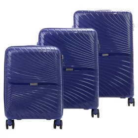   Pierre Cardin sötétkék polipropilén 3 részes keményfedeles bőrönd szett, 55/67/77 cm