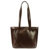 Florence 47 sötétbarna női bőr válltáska, shopper táska 39 x 28 x 10.5 cm