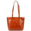 Florence 47 konyakbarna női bőr kézitáska, válltáska, shopper 39 x 28 x 10.5 cm