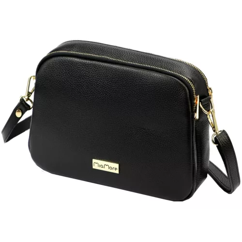 MiaMore 01-068 fekete női bőr válltáska, oldaltáska, crossbody 26 x 19 x 8 cm