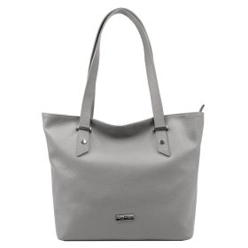   MiaMore 01-058 szürke női bőr válltáska, shopper 40 x 30 x 12 cm