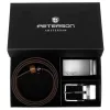 Peterson PTN KL-B005-S001 konyakbarna-fekete cserélhető csatos bőr öv szett 115 cm
