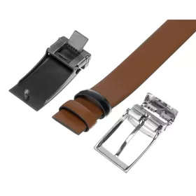   Peterson PTN KL-B005-S001 konyakbarna-fekete cserélhető csatos bőr öv szett 115 cm