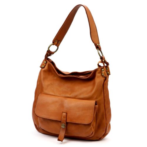 VS 035 konyak női bőr válltáska, oldaltáska 35 x 30 x 15 cm