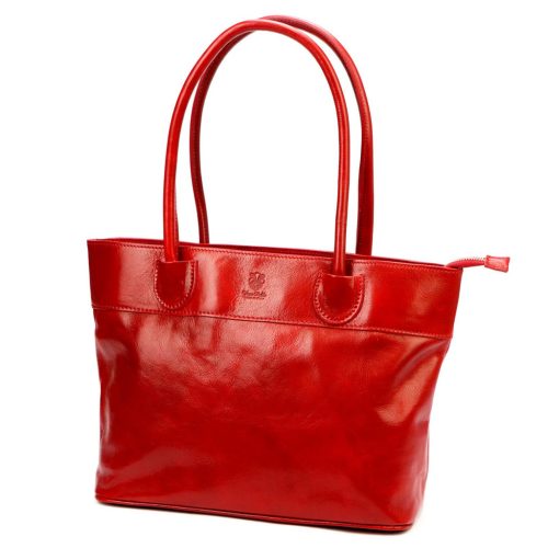 Florence 12 TAMP piros női bőr válltáska, shopper 41 x 27 x 14 cm