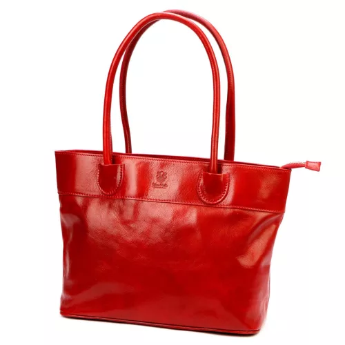 Florence 12 TAMP piros női bőr válltáska, shopper 41 x 27 x 14 cm