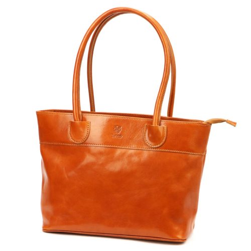 Florence 12 TAMP konyakbarna női bőr válltáska, shopper 41 x 27 x 14 cm