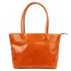 Florence 12 TAMP konyakbarna női bőr válltáska, shopper 41 x 27 x 14 cm
