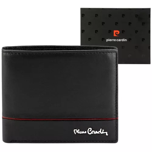 Pierre Cardin YS605 324 fekete-piros férfi bőr pénztárca 12 x 10 x 3 cm
