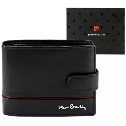 Pierre Cardin YS605 324A fekete-piros férfi bőr pénztárca 12.5 x 10 x 3 cm