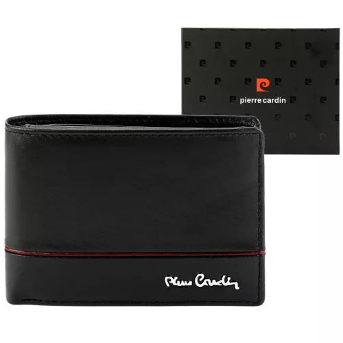 Pierre Cardin YS605 8806 fekete-piros férfi bőr pénztárca 12 x 9.5 x 3 cm
