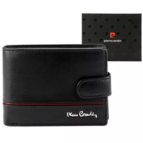 Pierre Cardin YS605 8806A fekete-piros férfi bőr pénztárca 12.5 x 9.5 x 3 cm