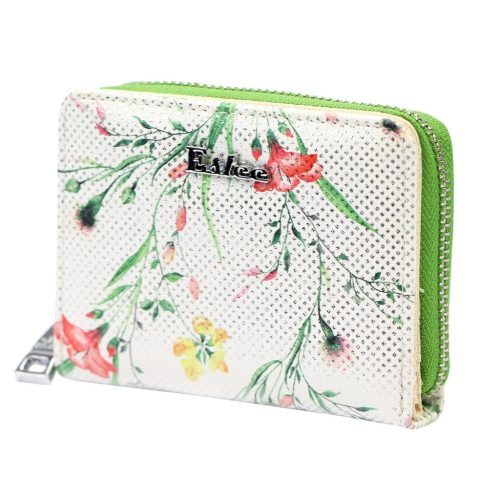 Eslee 6028 zöld-fehér mintás női rostbőr pénztárca 11 x 8.5 x 3.5 cm