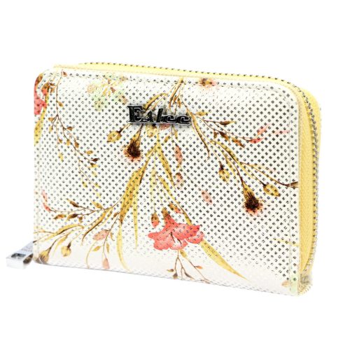 Eslee 6028 sárga-fehér mintás női rostbőr pénztárca 11 x 8.5 x 3.5 cm