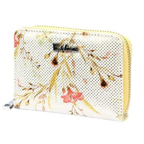   Eslee 6028 sárga-fehér mintás női rostbőr pénztárca 11 x 8.5 x 3.5 cm