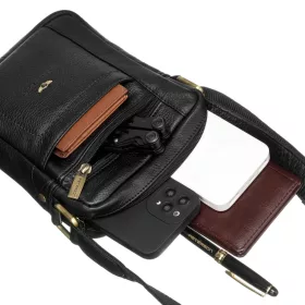   Peterson PTN 2505840-NDM fekete férfi bőr válltáska 21 x 16 x 6 cm