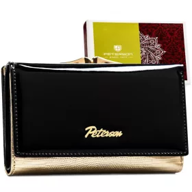   Peterson PTN LJ-42108 fekete-arany női bőr pénztárca 14 x 9 x 3.5 cm