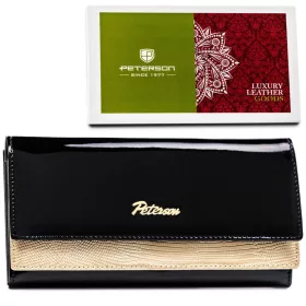   Peterson PTN LJ-421028 fekete-arany női bőr pénztárca 19.5 x 9.5 x 2.2 cm