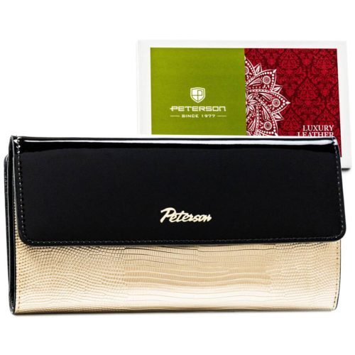 Peterson PTN LJ-415 fekete-arany női bőr pénztárca 18 x 9 x 2.2 cm 