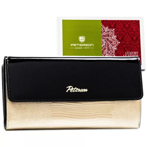 Peterson PTN LJ-415 fekete-arany női bőr pénztárca 18 x 9 x 2.2 cm