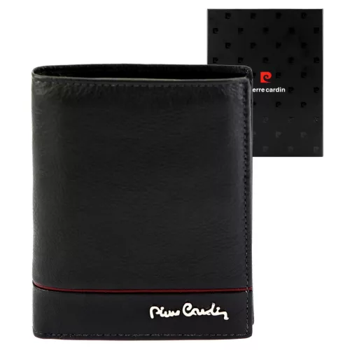 Pierre Cardin YS605 326 fekete-piros férfi bőr pénztárca 10 x 13 x 3 cm