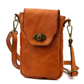   VS 045 konyak női bőr válltáska, mobiltartó 15 x 19.5 x 5 cm