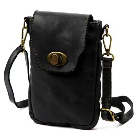   VS 045 fekete női bőr válltáska, mobiltartó 15 x 19.5 x 5 cm