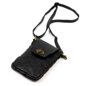   VS 045 fekete női bőr válltáska, mobiltartó 15 x 19.5 x 5 cm