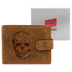   Nordee L895 SKULL barna férfi bőr pénztárca 12.5 x 9.8 x 2.5 cm