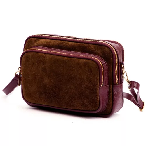 Luka 25-010 barna-padlizsánlila női bőr válltáska 24 x 16 x 11 cm