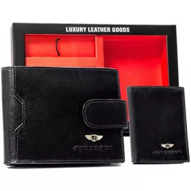   Peterson PTN SET3-N78L-VT-5433 BLACK fekete férfi marhabőr pénztárca ajándék szett